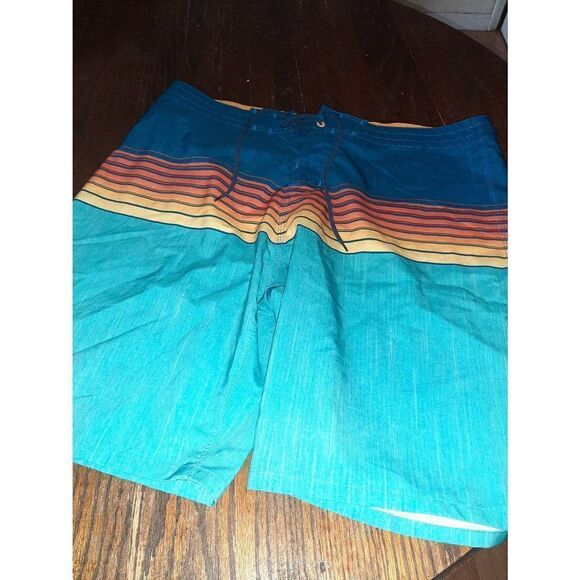 Mens Size 36 Burnside Blue Orange Yellow Swim Trunks Shorts Drawstring Waist - Picture 1 of 5
